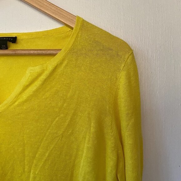 Talbots Sweater Women's XS Yellow Tie Sleeves 100% Linen V-neck - Picture 2 of 5